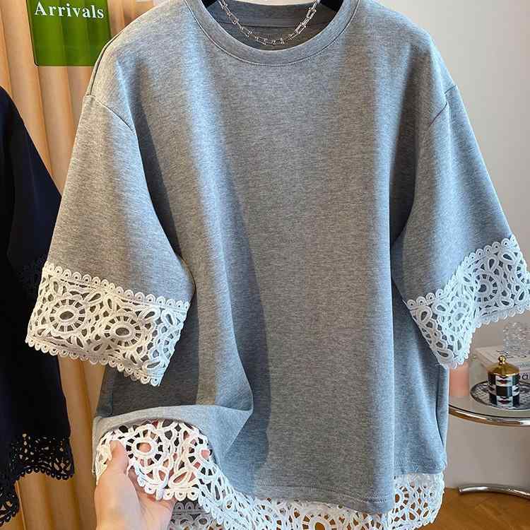 Rakuten - Tシャツ トップス 女性用 肩落ち 基本デザイン カジュアル 春夏 綿素材 柔らかい 快適 赤 ストライプ柄 短袖 軽量 通勤 普段使い 吸湿速乾