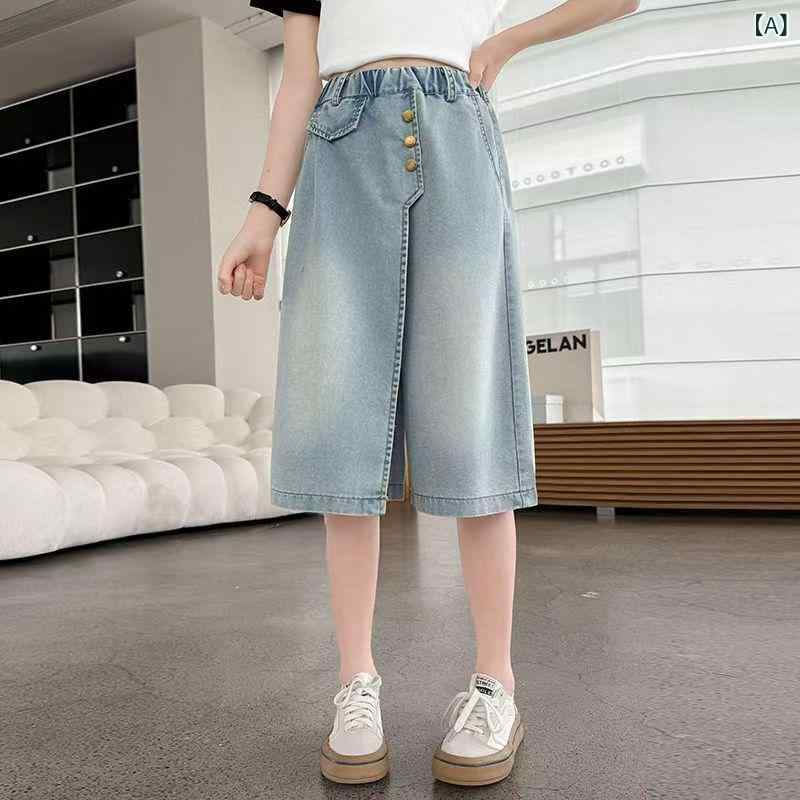 Long-Trousers, Trousers - 女の子 スカートパンツ 牛仔 七分丈 過膝 春夏 薄手 通気性 伸縮性 普段使い 軽量 カジュアル スタイル 子供服 メンズ キッズ