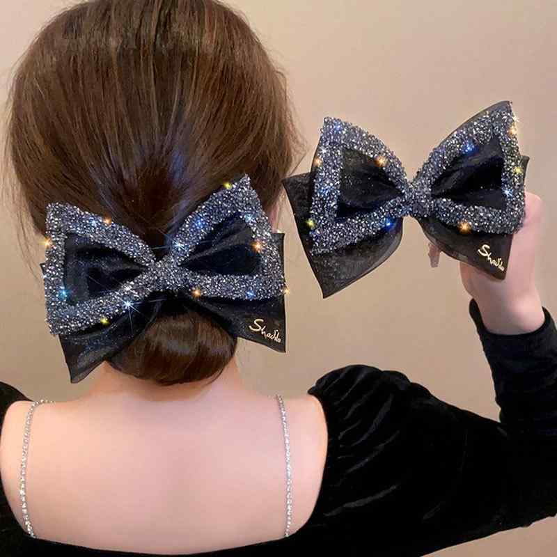 ヘアアクセサリー 女性用 韓国 網目 ラインストーン 蝶結び トップクリップ 後頭部 スプリング クランプ 高級感 ヘアピン ヘアクリップ ヘアカチューシャ ヘアゴム ヘアバンド