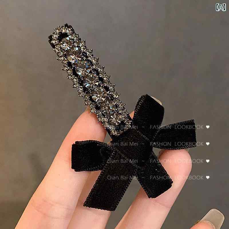 ヘアアクセサリー 女性用 かわいい 復古 バタフライ リボン ヘアクリップ ラインストーン 装飾 サイドクリップ フラット ピン フェミニン スタイル 日常使い 軽量