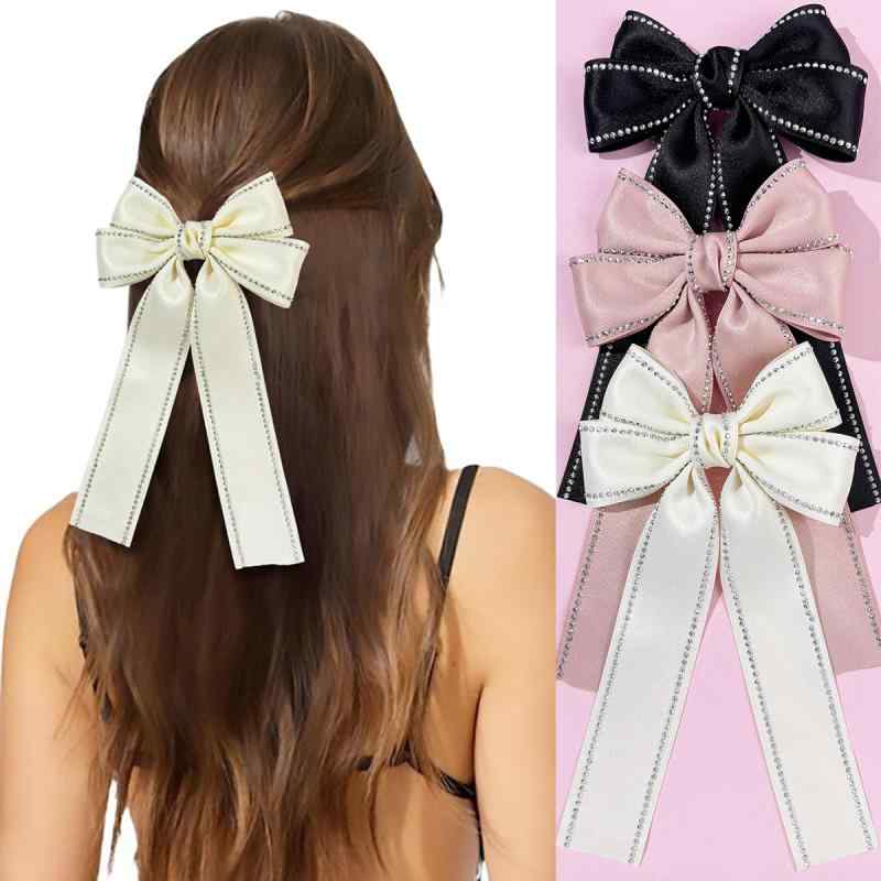 ヘアクリップ 女性用 気品 エレガント 蝶結び リボン ラインストーン ヘアアクセサ...