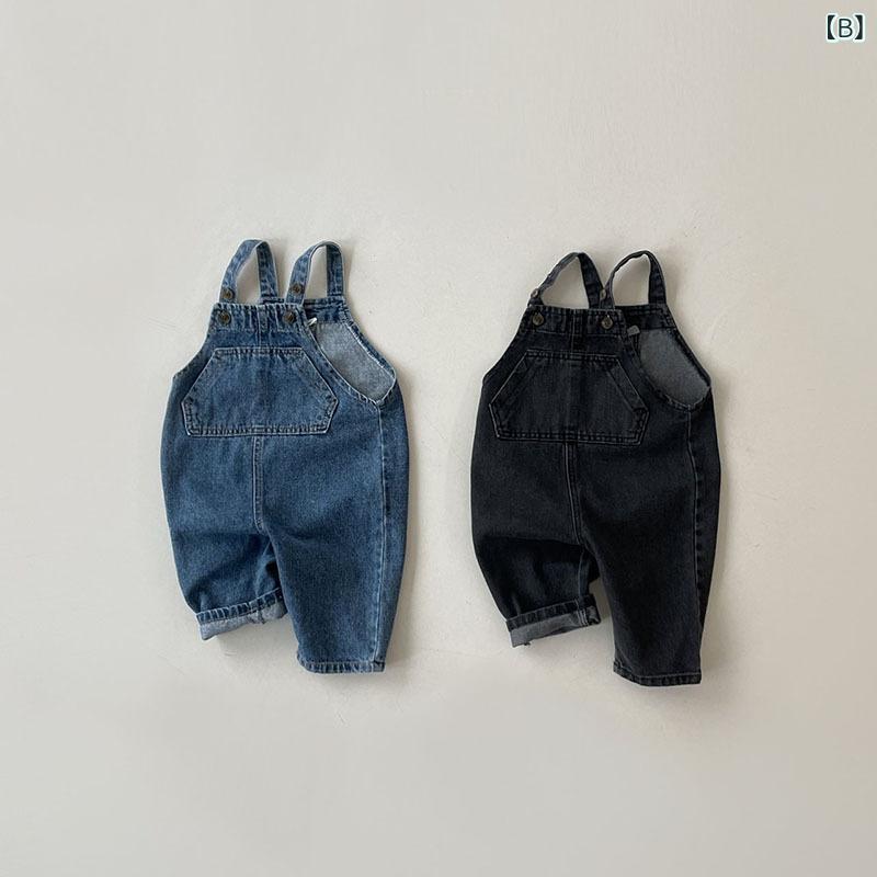 キッズ 男女兼用 ベビー 子供服 春夏 柔らか水洗いコットン 牛仔 背広裤 デニム オ...
