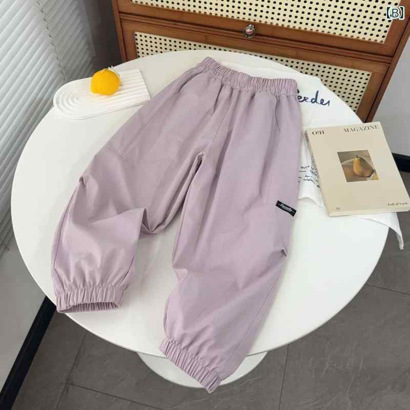 リバーパディのキッズ 男女 春夏 ストレートパンツ 工装 軽量 カジュアル 伸縮性 吸湿速乾 綿混 束脚 デイリーウェア アウトドア グレー ベージュ｜アングル3