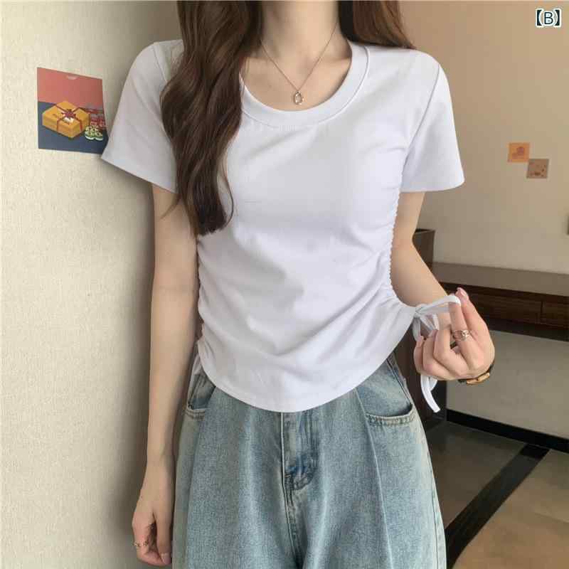 Tシャツ 女性用 春夏 短袖 ロープコード 韓...の紹介画像3