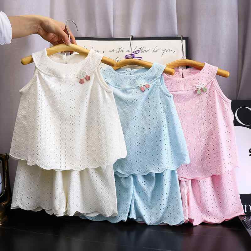 乐天商城 - 女児 スカート セット 春夏 無袖 薄手 フラワープリント かわいい 爽やか 軽量 綿素材 普段使い ピンク系 アイボリー ビッグシルエット 通気性 伸縮性 夏服 ガールズ トップス ボトムス フローラル柄 花柄 子供服 女の子 洋 スタイリッシュ