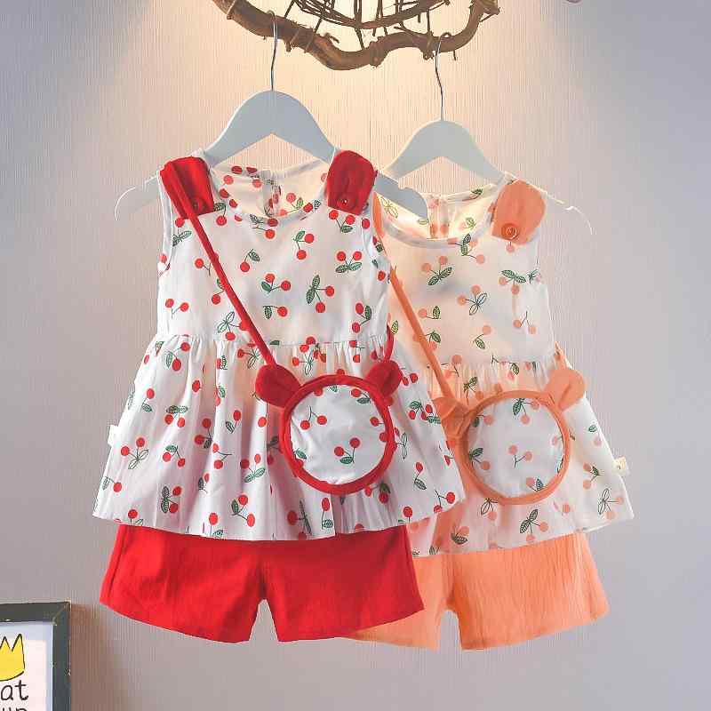 Rakuten - 女の子 セット ワンピース 夏 短袖 プリンセス スカート かわいい トップス 膝丈 フレア スカート 半袖 綿 吸湿速乾 軽量 ピンク アイボリー 春夏 子供服 女児 洋服 ガーリー ファッション
