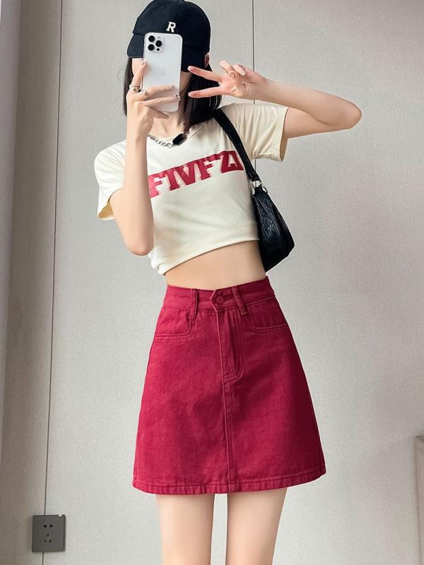 スカート 女性用 夏 デニム ミニスカート Aライン 包み込み 防走光 ヒップハグ 熱中症対策 潮っぽい スリム効果 コットン 軽量 伸縮性 吸湿速乾 ブルー系 通勤 普段使い デイリー カジュアル ハイウエスト ビッグシルエット