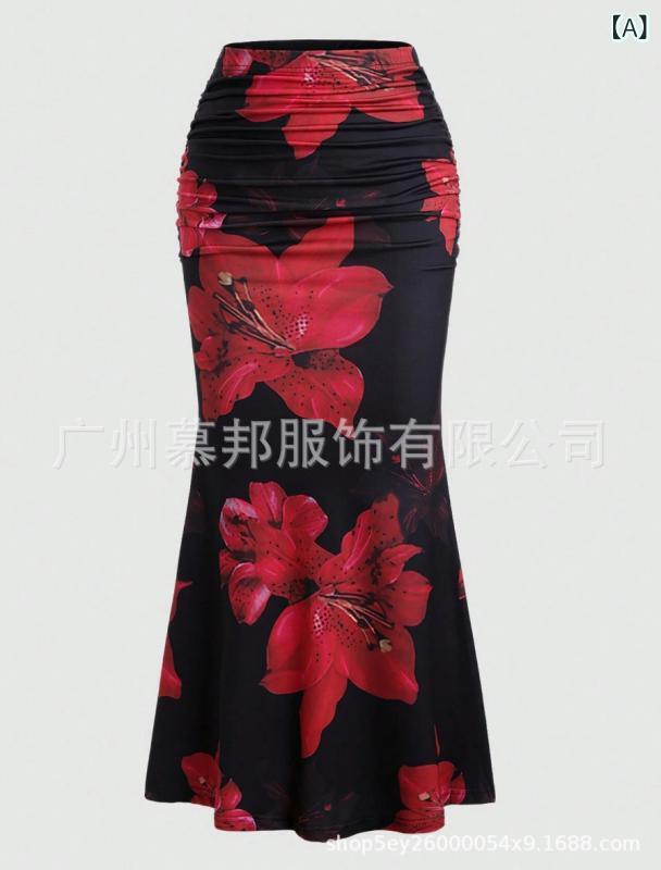 Women's Floral A-Line Midi Skirt, Knee-Length, Cotton Blend, Lightweight, Relaxed Silhouette, Casual, Everyday Wear, Resort, Spring/Summer, Autumn, Black, Pink, Beige