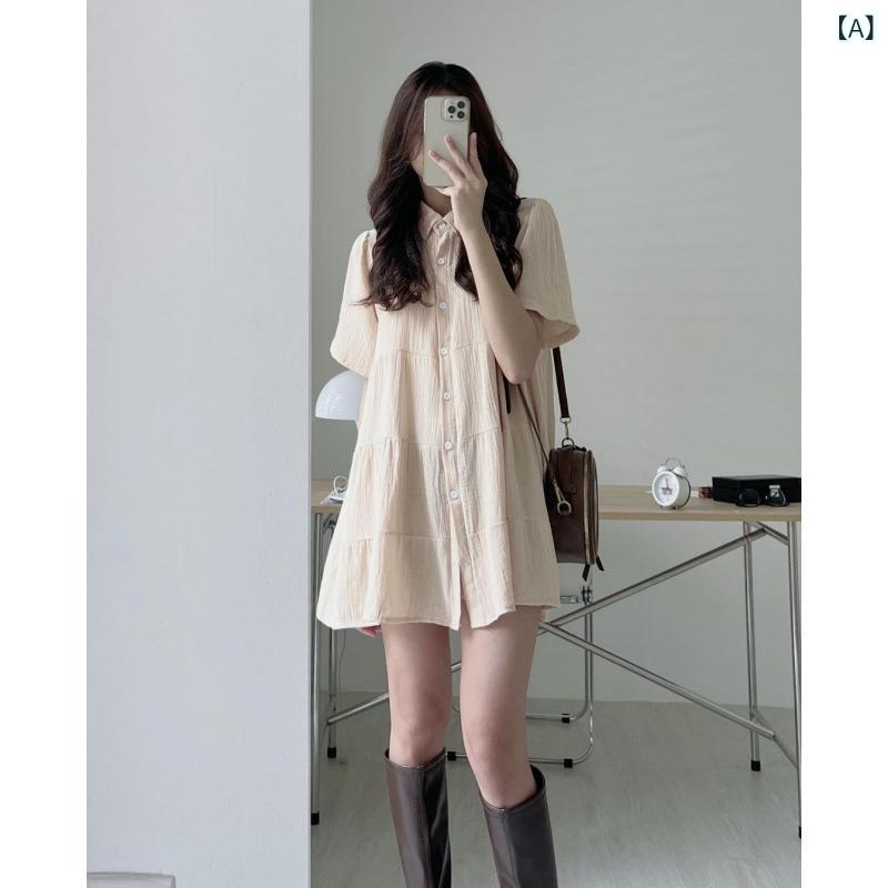 春夏 緑 女性用 シャツ ワンピース かわいい 荷葉エッジ トップス フレア 袖 軽量 綿混 再生繊維 ハイネック フレンチスタイル 通勤 普段使い カジュアル フェミニン ビッグシルエット ミントグリーン 爽やか スタイリッシュ 2