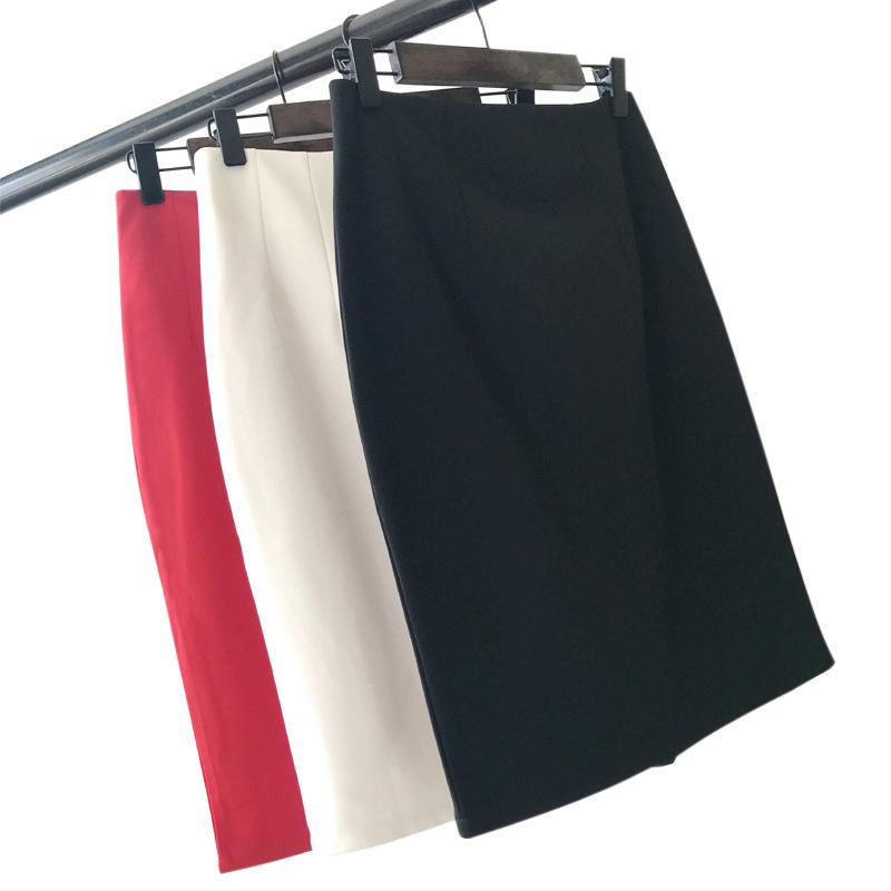 스커트 여성용 직업 하프 미디 원피스 셋업 포장 블랙 하이 웨스트 슬림 피트 무릎 길이 미디엄 주름 플레어 면혼 신축성 통근 평상시 사용