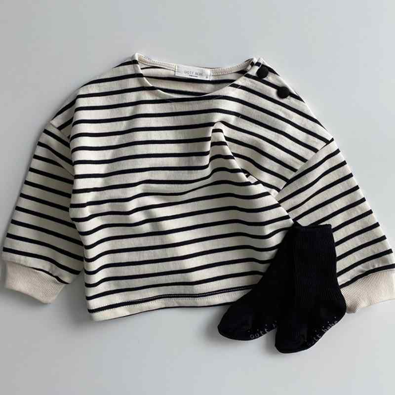 Cardigans - ベビー 子供服 長袖 Tシャツ ストライプ 丸首 肩開きボタン ゆったり レイヤード トップス コットン混 伸縮性 春夏 秋 普段使い かわいい アイボリー グレー