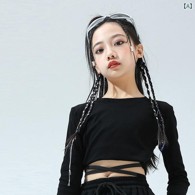 女の子 長袖 Tシャツ 短め丈 子供 ダンスウェア ジャズダンス ストリートダンス 露脐 トップス 歩行ショー コットン 伸縮性 通学用 普段使い かわいい デザイン 春夏 秋