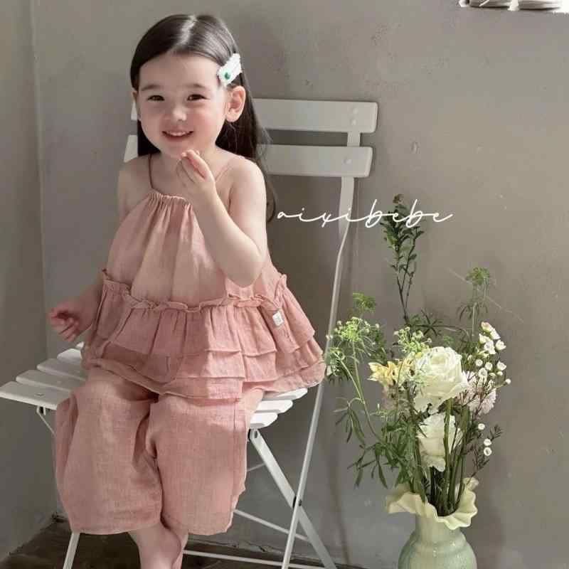 樂天商城 - 女の子 春夏 子供服 セット 吊り帯 キャミソール トップス 花柄 フリル ワイドパンツ ロングパンツ かわいい 韓国 ビッグシルエット 綿素材 軽量 通気性 伸縮性 普段使い 女児 カジュアル ファッション