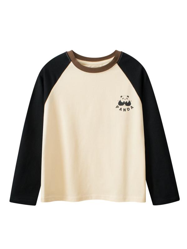 キッズ 長袖Tシャツ 男の子 女の子 中学生 大学生 春夏 韓国 熊猫柄 トップス コットン素材 伸縮性 吸湿速乾 普段使い カジュアル かわいい ラウンドネック ゆったりシルエット 軽量 通学対応