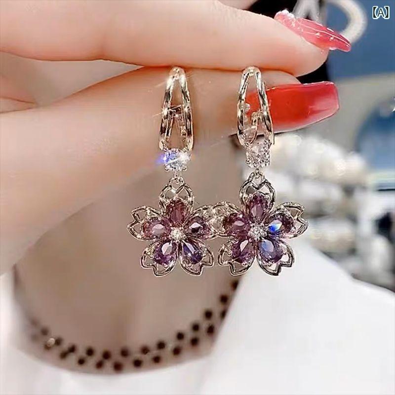ピアス イヤリング 女性用 春夏 紫水晶 花びら 花 モチーフ シンプル 気品 ファッ...