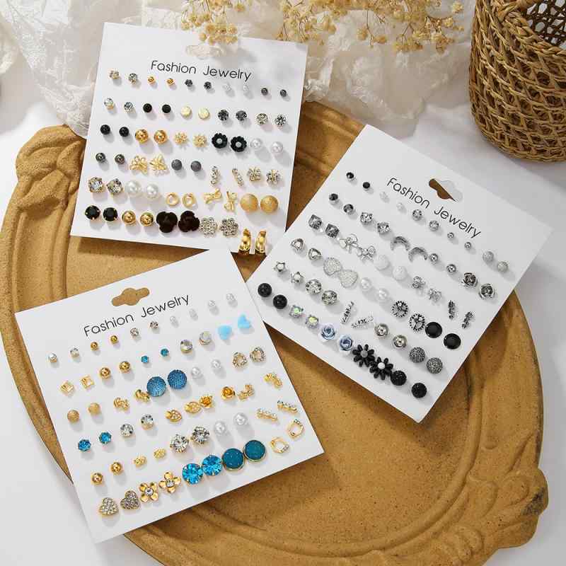 Tourmaline - イヤリング セット 女性用 幾何学 デザイン 金属 素材 真珠 装飾 ジルコニア 輝き 30 点 セット ピアス 小型 耳飾り アクセサリー 日常使い シンプル スタイリッシュ 軽量 ゴールド シルバー カラー 春夏 秋冬 対応