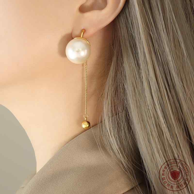 蓝 - イヤリング ピアス かわいい 個性的 デザイン ファッション アクセサリー フェイクパール ホワイトグレー フリンジ ゴールドメッキ チェーン ビーズ ペンダント 耳飾り 女性用 普段使い 軽量 揺れる タイプ シンプル コーデ
