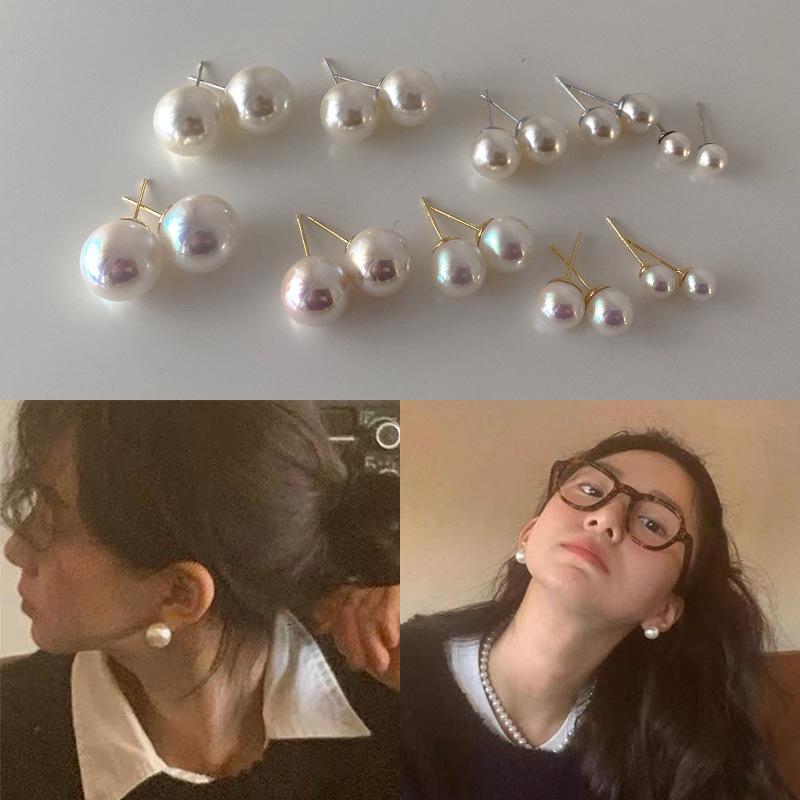 イヤリング ピアス 女性用 シンプル クール 淡い パール イヤースタッド フレンチ レトロ ビンテージ ミニマル ベーシック コーディネート自在 洗練 気品 耳飾り アクセサリー ゴールド シルバー 華奢 軽量 普段使い デイリー ジュエリー