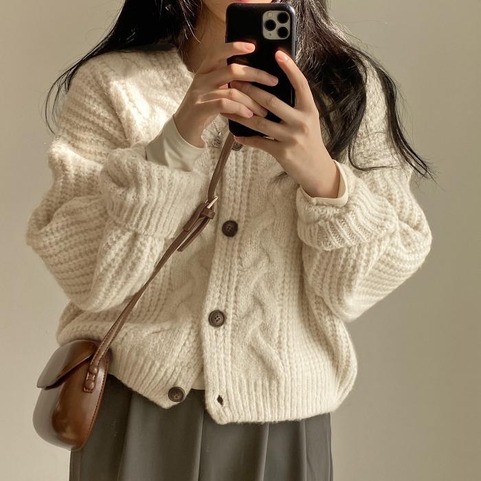 秋冬 レディース 厚手 保暖 ケーブルニット コート ゆったり ルーズ スタイリッシュ コーディネート ショート丈 ニット カーディガン トレンド riverpaddy-11221160 リバーパディ パッケージ画像