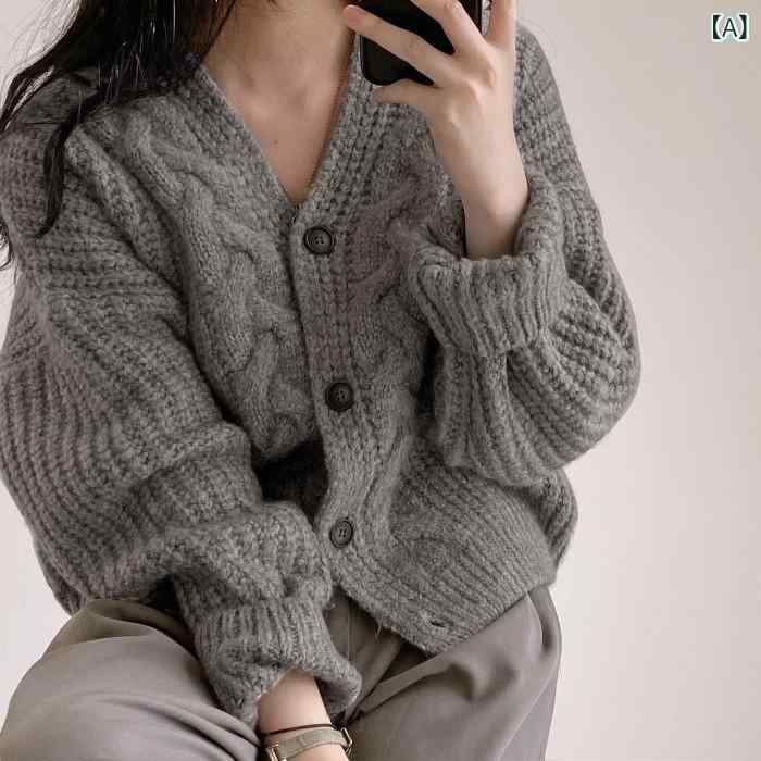 秋冬 レディース 厚手 保暖 ケーブルニット コート ゆったり ルーズ スタイリッシュ コーディネート ショート丈 ニット カーディガン トレンド riverpaddy-11221160 リバーパディ サンプル画像2