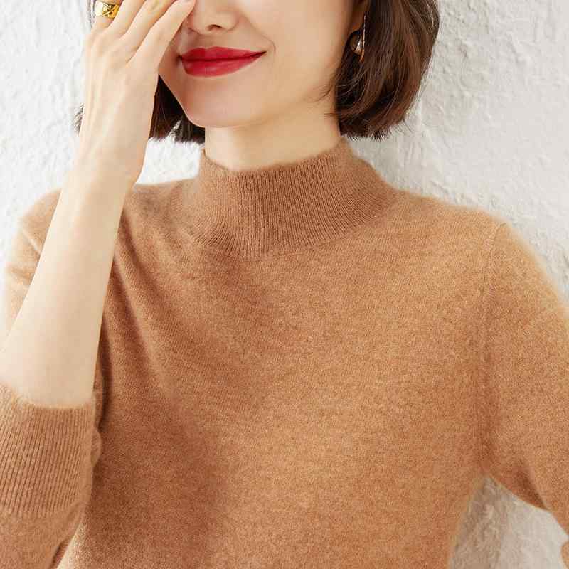 ニットセーター 女性用 秋冬 半高領 短め セットイン ソリッドカラー ゆったり 厚手 インナー 接触冷感 吸湿速乾 伸縮性 軽量 コットン混 ブラック グレー ネイビー 普段使い 通勤 カジュアルスタイル