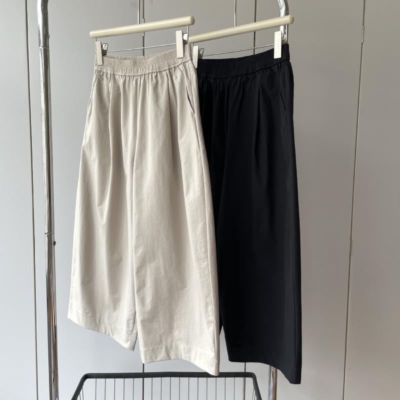 Capri Pants - レディース ワイドパンツ 東リ生地 立体カット 高腰 伸縮性 シワになりにくい 速乾 クロップド ルーズ 綿混 軽量 普段使い カジュアル 秋冬 ブラック グレー