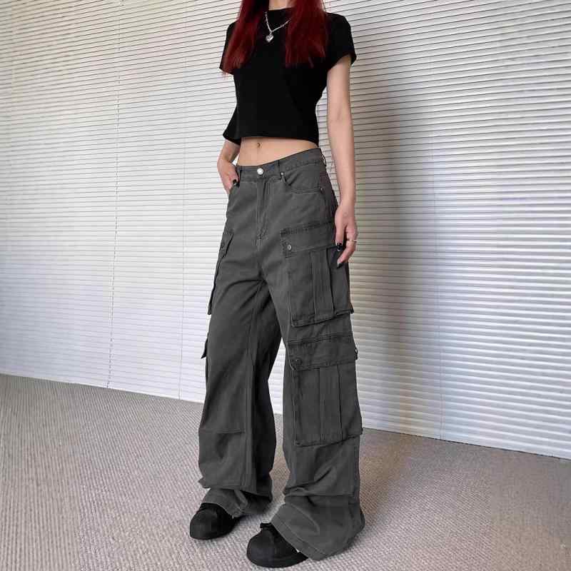 パンツ レディース ワイドパンツ デニム ジーンズ カーゴパンツ ワークパンツ ストレートパンツ アメリカンレトロ ボトムス ゆったり 大きいサイズ 体型カバー 着痩せ 細見え ジーパン ストリート系 カジュアルパンツ ズボン ポケット付き 切り替えデザ