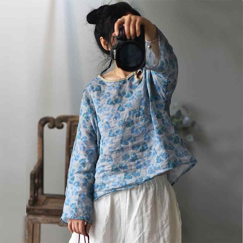 シャツ 女性用 春夏 薄手透け感 苎麻 デジタルプリント 防晒 ライトウェイト アウトドア 日常使い ボヘミアン フレア袖 長袖 トップス 吸湿速乾 自然素材 軽量 通勤 旅行 かわいい デザイン ブラウス インナー シャツ 防紫外線 涼しい 快適