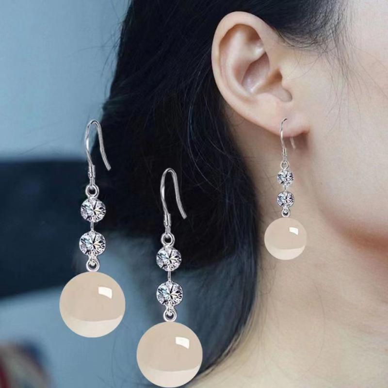 乐天商城 - イヤリング 女性用 長さ長め 細いフック 2連 ラウンドビーズ マルチカラー シンプル 気品 韓国 ドロップ ピアス アクセサリー 普段使い 軽量 揺れデザイン
