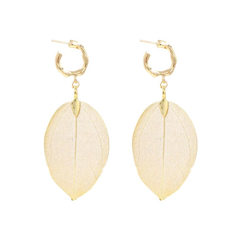 Lime - イヤリング 女性用 ゴールド メタル 葉っぱ モチーフ ドロップ シンプル ロング ファッション 気質 エレガント 軽量 普段使い 秋冬 アクセサリー 華奢 デザイン キラキラ