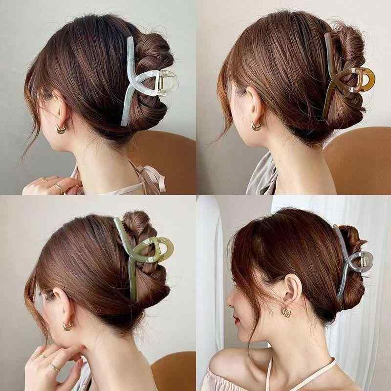 ヘアクリップ 女性用 後頭部 アップヘア 固定 クリア アクリル シンプル かわいい 髪飾り ネット シャーククリップ 軽量 伸縮性 通勤 普段使い