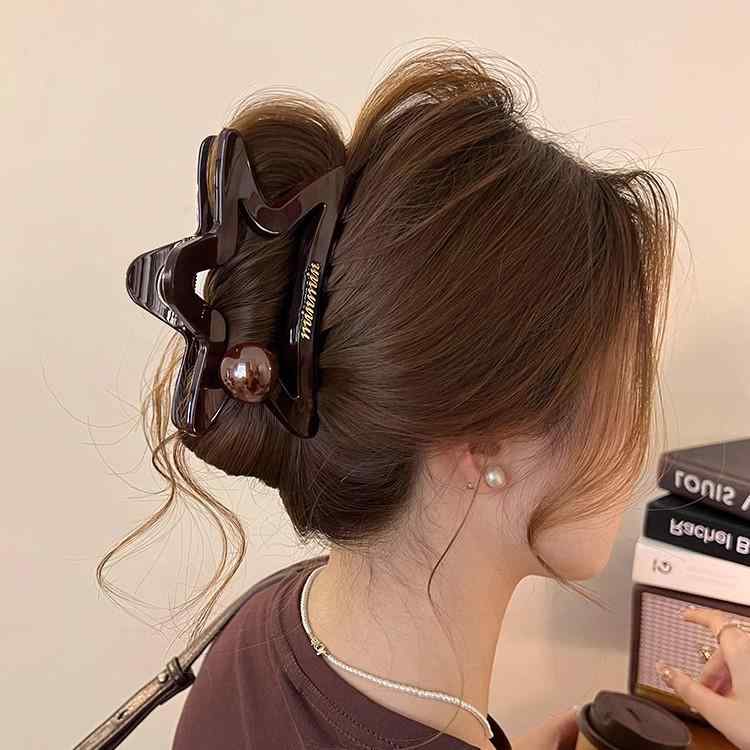 ヘアクリップ 女性用 大型 空洞 パール 星型 シャーククリップ 髪留め ピン 厚み対応 軽量 スタイリッシュ ヘアアクセサリー 普段使い かわいい シルバー系