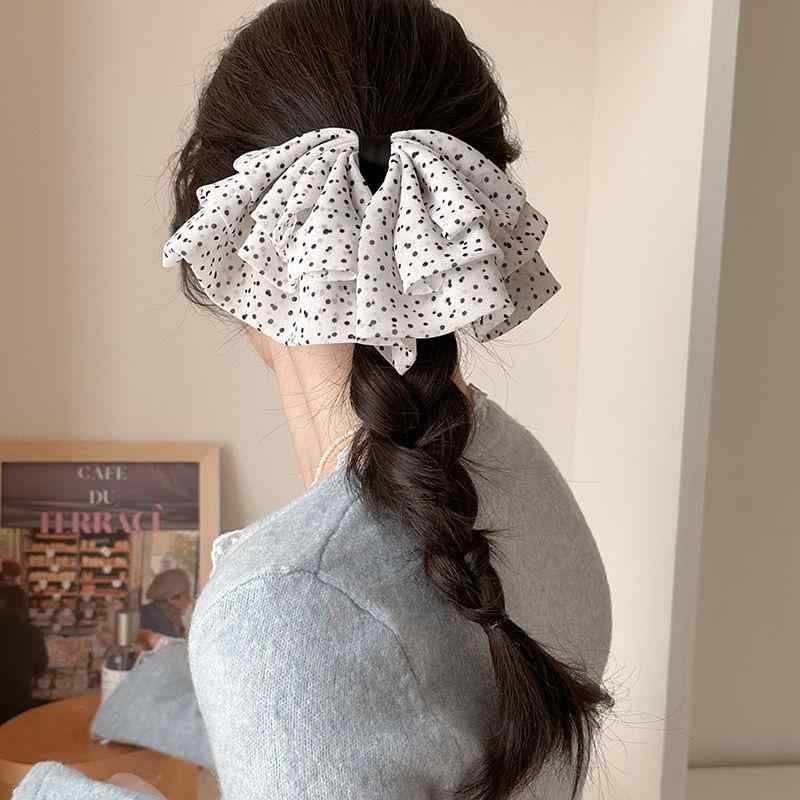 ヘアアクセサリー 春夏 女性用 多層 蝶結び ヘアクリップ ポルカドット リボン ポニーテール クリップ ヘアピン バレッタ かわいい ヘアアレンジ 普段使い 軽量 シンプル デザイン