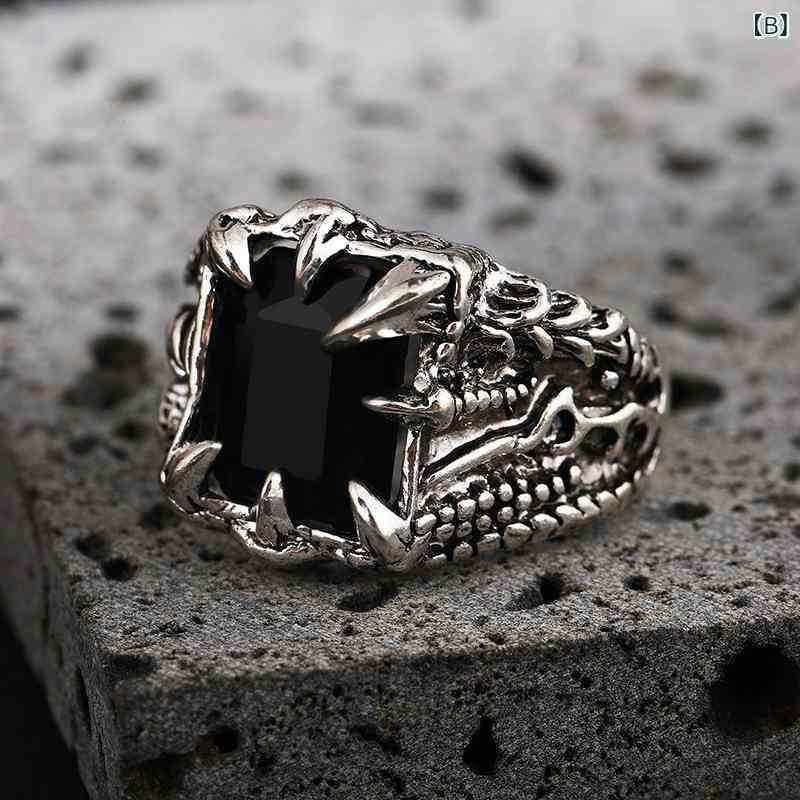 リバーパディのメンズ 指輪 黒 ジルコニア ドラゴンクロー 開口 個性派 ファッション アクセサリー ハンド リング 軽量 スタイリッシュ 普段使い シルバー調 メタル 洗練 モダン ユニセックス｜アングル3