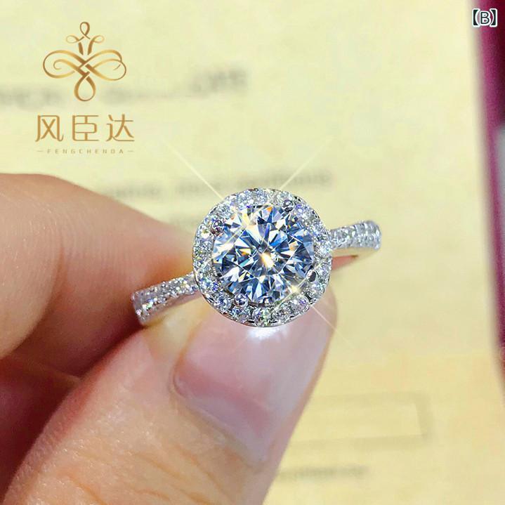 女性用 指輪 ジルコニア 1カラット 八心八箭 デザイン 六爪 クラシック 婚約指輪 ...