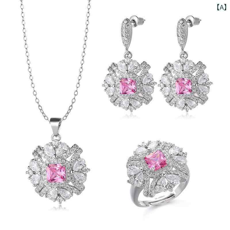 Other - イヤリング ネックレス セット 女性用 ファッション ジュエリー ジオメトリック スクエア ジルコニア 輝き 華やか 宴会 パーティー 普段使い シルバー調 ゴールド調 アクセサリー コーディネート 軽量 シンプル モダン