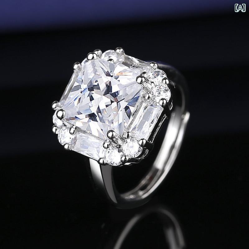 Beads - ジュエリーセット 婚礼用 5カラット スクエア ラグジュアリー ジルコニア ネックレス イヤリング 指輪 セット 女性用 高級感 キラキラ 輝き 華やか シルバー調 フォーマル アクセサリー ラブリー ロマンチック