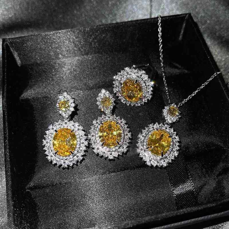 Jewelry Set: Sea Blue Topaz Ring, Earrings, Necklace, Full of Diamonds and Zirconia, Luxurious, Women's, All-Sea, Sparkling, Glamorous, Layered Accessories, Simple, Stylish
