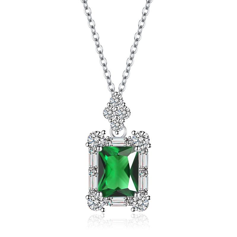 Women's Jewelry Set: Rectangular and Diamond Shaped, Green Gemstones, Color Variations, Necklace, Earrings, and Ring - 3-Piece Set, Lightweight and Luxurious Fashion Accessory