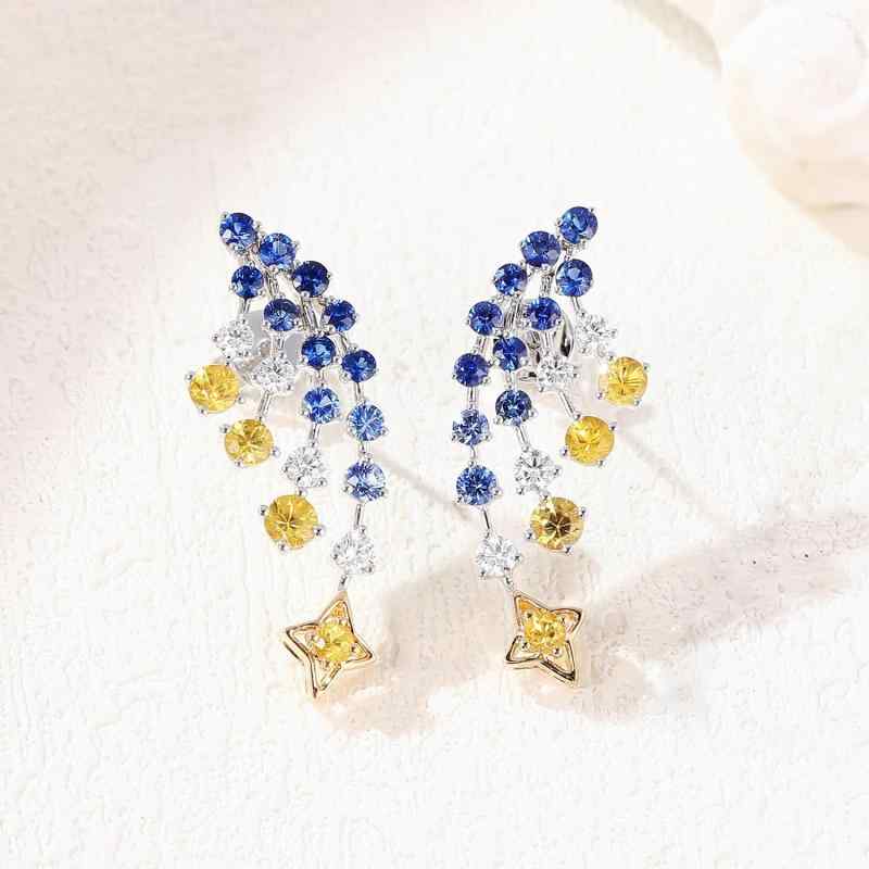 Red Coral - ジュエリーセット 女性用 ネックレス リング イヤリング 復古 星空モチーフ グラデーション ブルー系 宝石 ハイカーボン ジルコニア ブルー 尖晶石 バタフライ シルバー ゴールド アクセサリー 普段使い 通勤用 華やか キラキラ 細工 洗練 レイ
