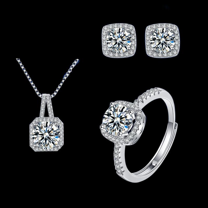 Women's Jewelry Set: Zirconia Earrings, Ring, Necklace, Pendant, Clavicle Chain. Stylish and elegant, perfect for everyday wear. Made of copper. Lightweight and sparkling. Ideal for office wear.