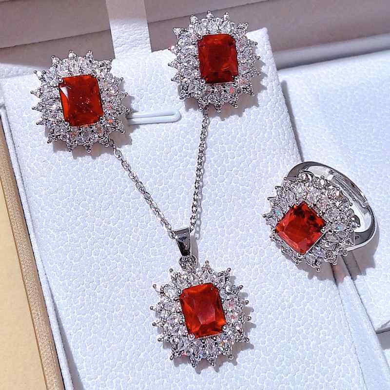 Women's Jewelry Set: Ring, Necklace, Earrings. Lightweight, luxurious, and stylish. Features colorful cubic zirconia accents and a simple design. Perfect for everyday wear, commuting, or as a gift.
