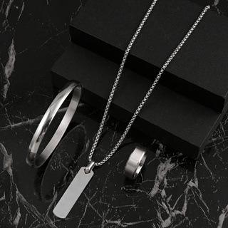 Gurosshura - ネックレス リング セット ステンレス チタン 光沢 幾何学 シンプル デザイン 普段使い アクセサリー 女性用 メンズ シルバー ゴールド スタイリッシュ 軽量 耐久性 ファッション ジュエリー