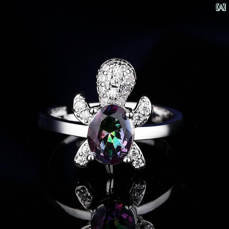 ピアス イヤリング ネックレス 指輪 セット かわいい ファッション アクセサリー ウミガメ モチーフ 七色 ジルコニア 装飾 女性用 華やか 日常使い ギフト ラッキーアイテム