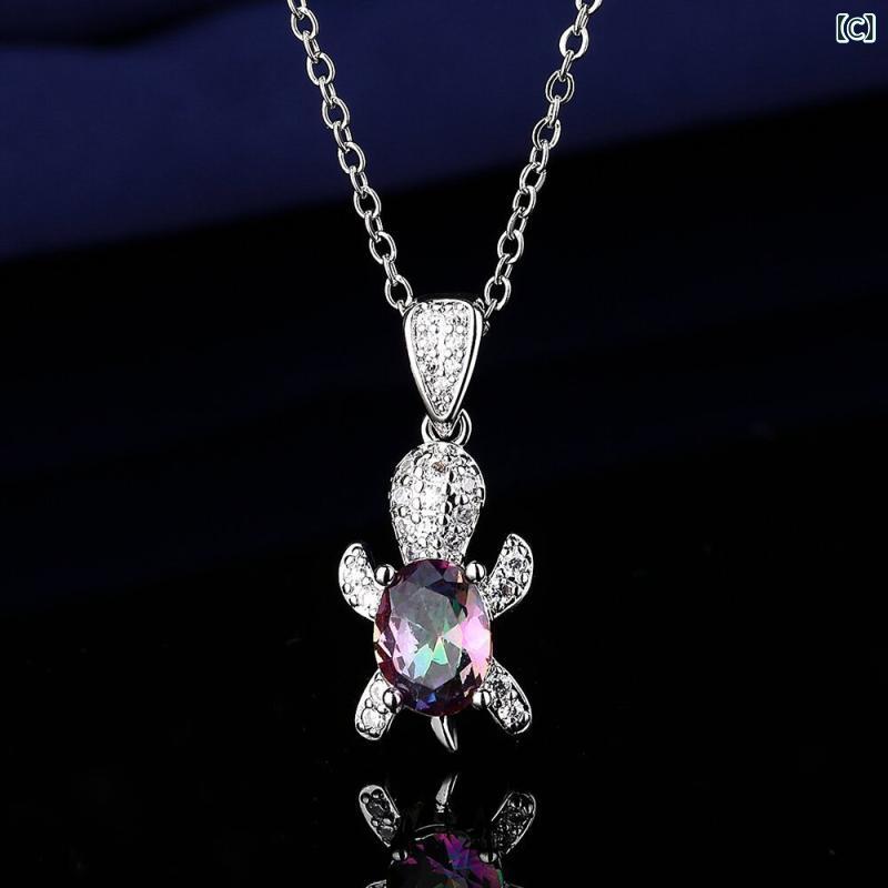 リバーパディのピアス イヤリング ネックレス 指輪 セット かわいい ファッション アクセサリー ウミガメ モチーフ 七色 ジルコニア 装飾 女性用 華やか 日常使い ギフト ラッキーアイテム｜アングル3