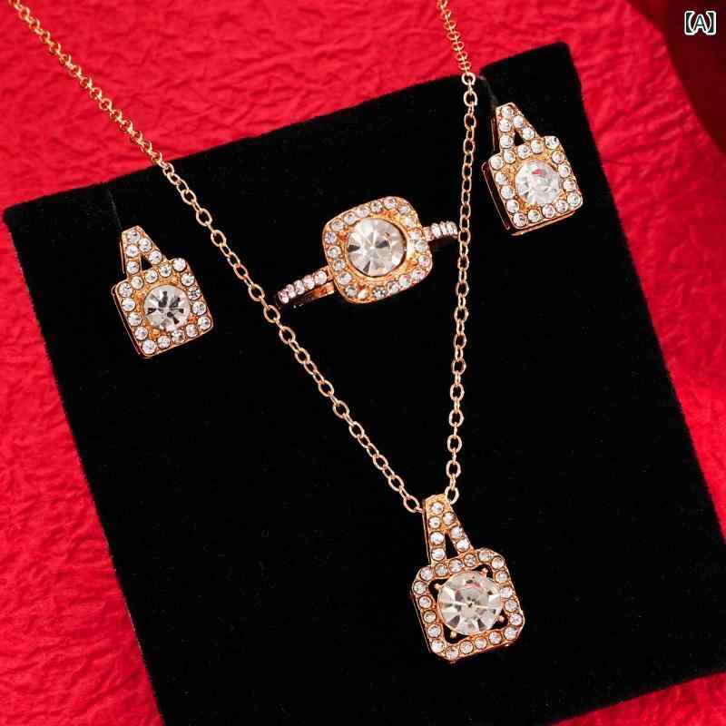 Women's Jewelry Set: Fashionable Ring, Earrings, Necklace, Zirconia Embellished Set. Elegant and stylish, perfect for everyday wear. Lightweight and sparkling, with a luxurious feel. Ideal as a gift. Suitable for year-round use.