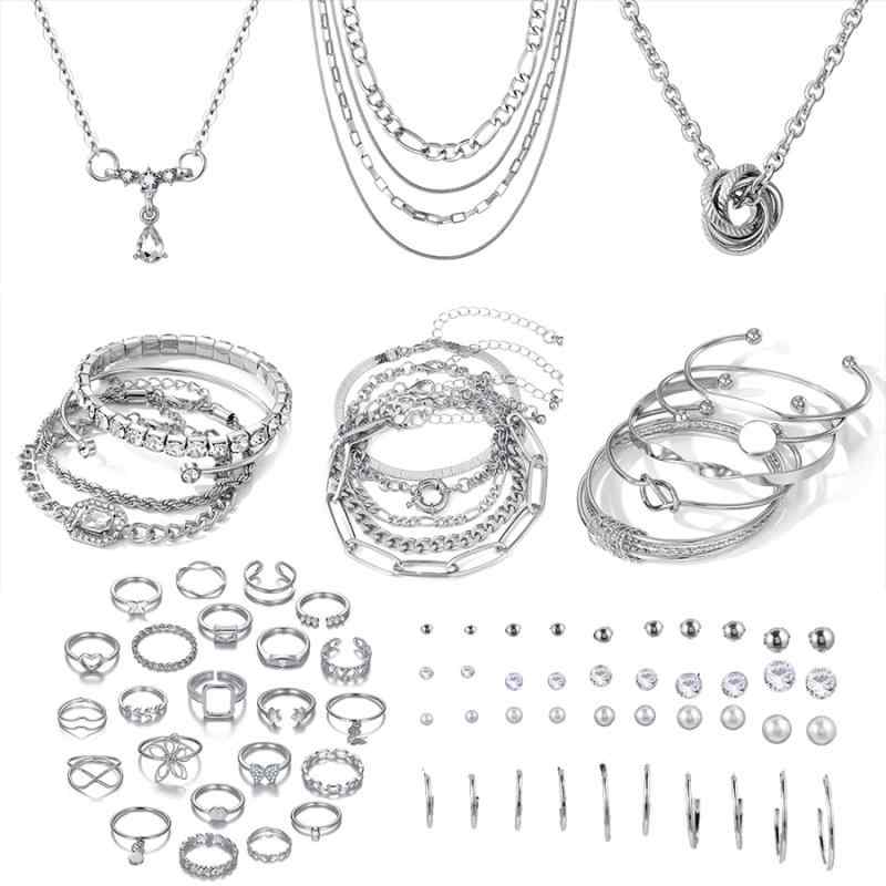 ジュエリーセット 女性用 珍珠 アクセサリー セット 高級感 レイヤード ネックレス チェーン リング 復古 デザイン イヤリング ブレスレット ピンク系 ゴールド 軽量 普段使い 通勤用 結婚式 ギフト セット 6点