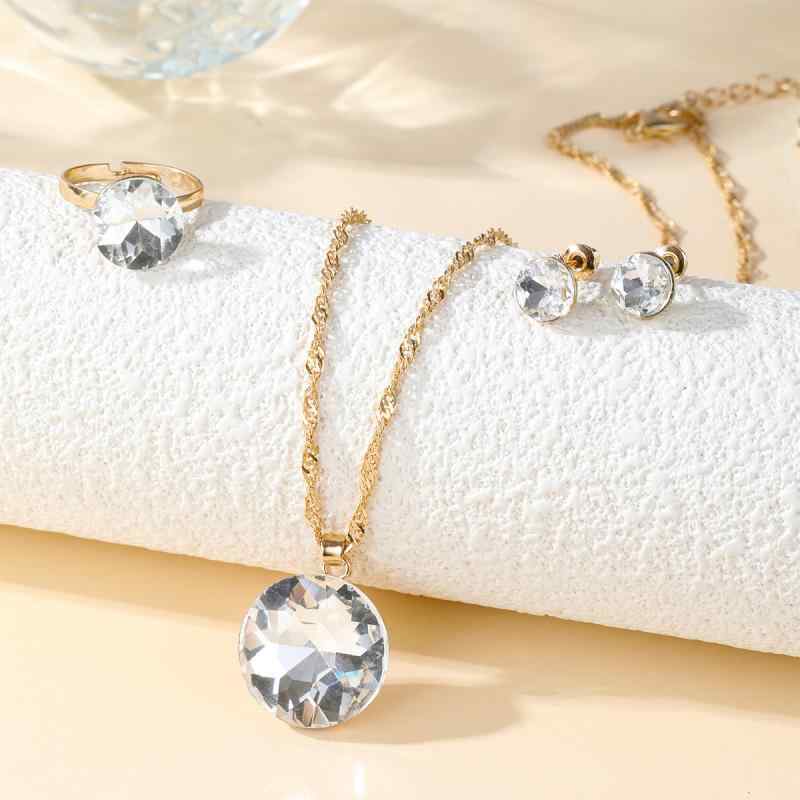 ジュエリーセット 女性用 気質 クラシック 丸型 水晶 ジルコニア ネックレス ピアス 指輪 ウェディング アクセサリー キラキラ 輝き 華やか シルバー加工 フォーマル 普段使い