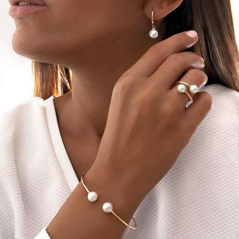 Other - レディース ジュエリー セット かわいい 真珠 ペンダント ピアス 指輪 ブレスレット ネックレス ファッション アクセサリー シンプル デザイン 高級感 普段使い シルバー ゴールド スタイリッシュ ギフト セット 軽量 金属 アレルギー対応