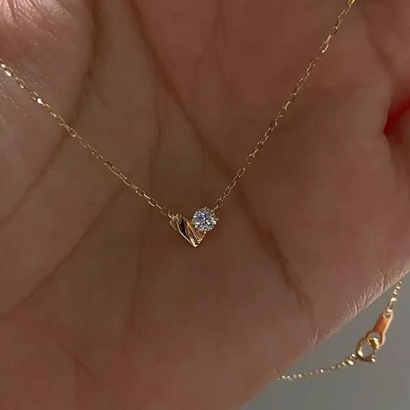Cubic Zirconia - ネックレス 女性用 通勤 シンプル 洗練 高級感 ゴールド ハート モチーフ ラインストーン ベーシック コスチュームジュエリー 軽量 華奢 デザイン デイリー アクセサリー 鎖骨ライン シルバー ピンクゴールド バリエーション 洗練スタイル ギフト向き